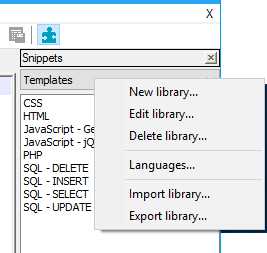 Context menu to edit a library
